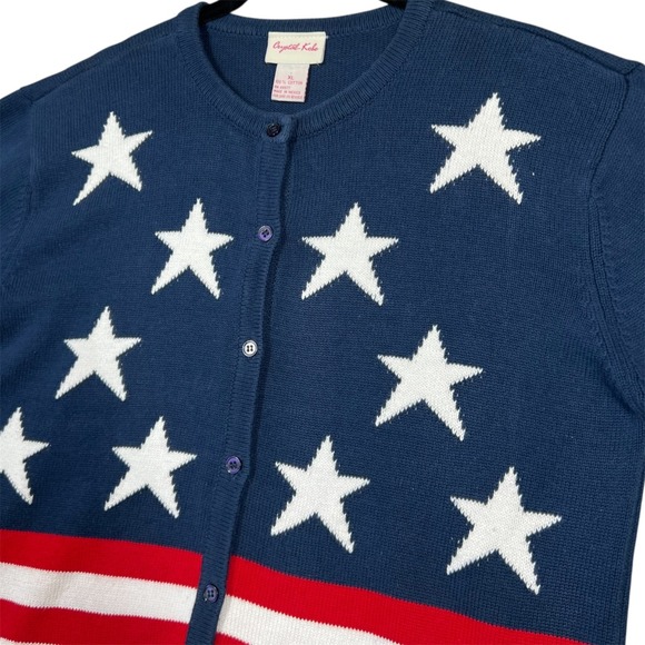 Crystal Kobe Cardigan Women's XL Blue Stars & Stripes Flag 4th‎ of July Teacher - Picture 2 of 10